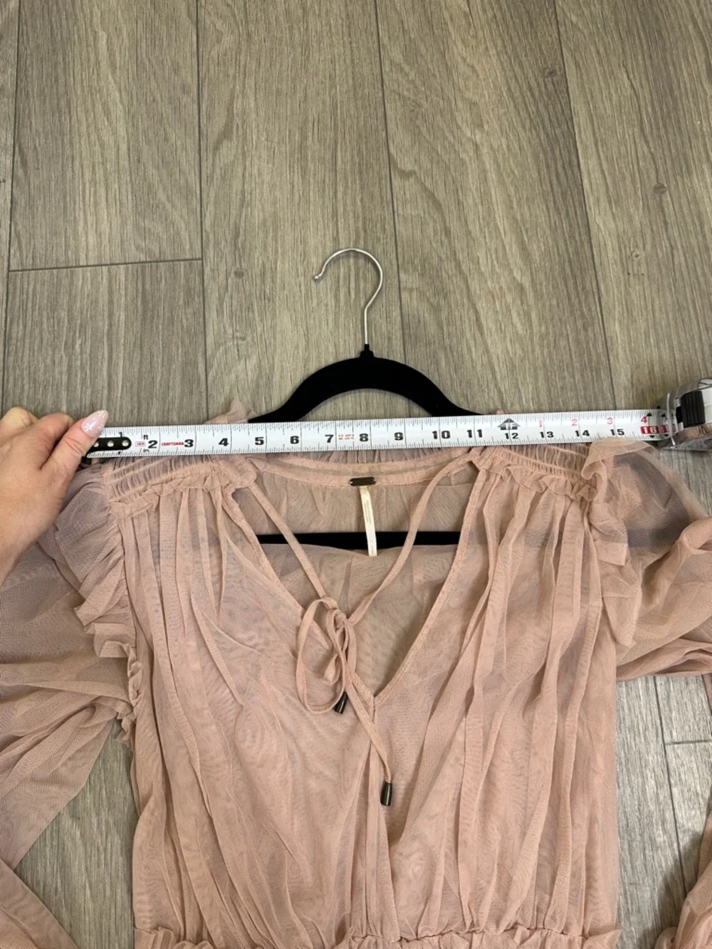Free People Twyla Sheer Blouse Dusty Rose Pink Tie Front Ruffle Top Size S